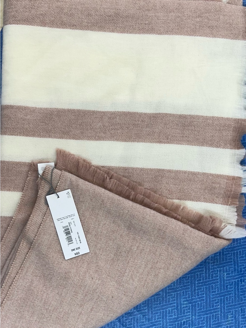 Striped Soft Fringe pashmina wrap - Dusty Rose & Cream